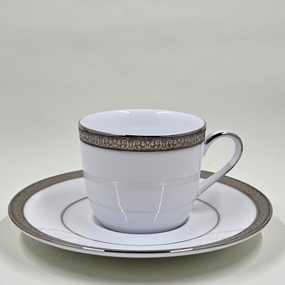 Flat Demitasse Cup & Saucer Set Grand Buffet Classic Platinum by Charter Club - Picture 2 of 12